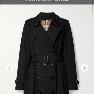 Burberry black cotton mid length trench with leather details and gold US size 6